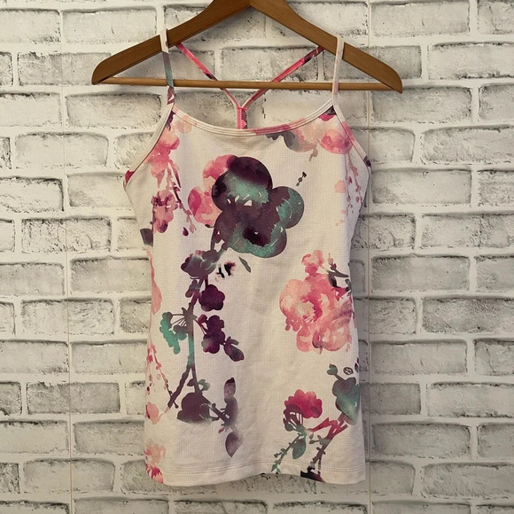 lululemon athletica Tops - Women’s Lululemon power Y racerback built in bra tank top white floral print 6